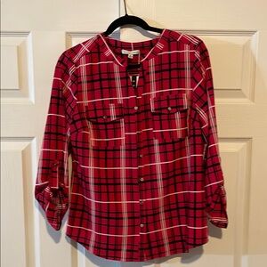 Mandarin Collar Multicolored 3/4 Sleeve Buttoned Blouse